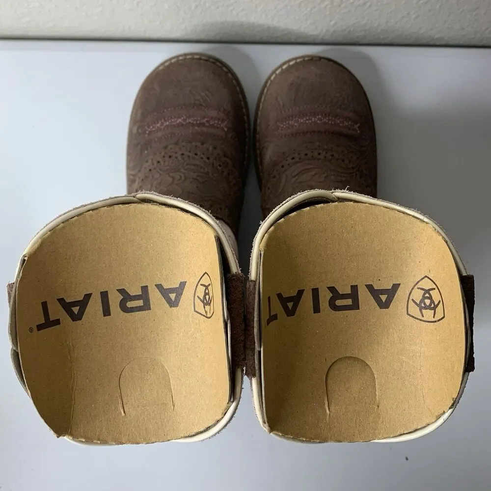 Ariat Kids Brown and Pink Western Pull-On Boots